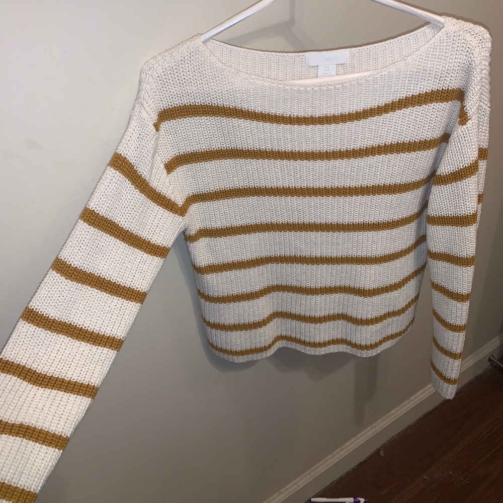 Gold and white striped boatneck H&M sweater
